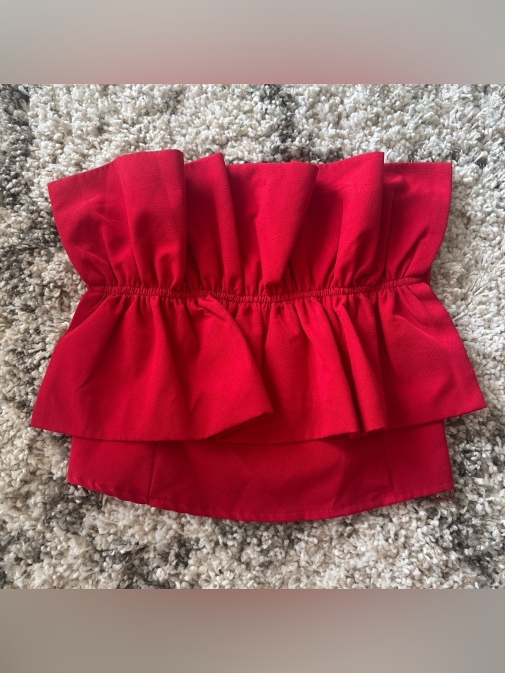 glam Vibrant Red Strapless Ruffle Crop Top